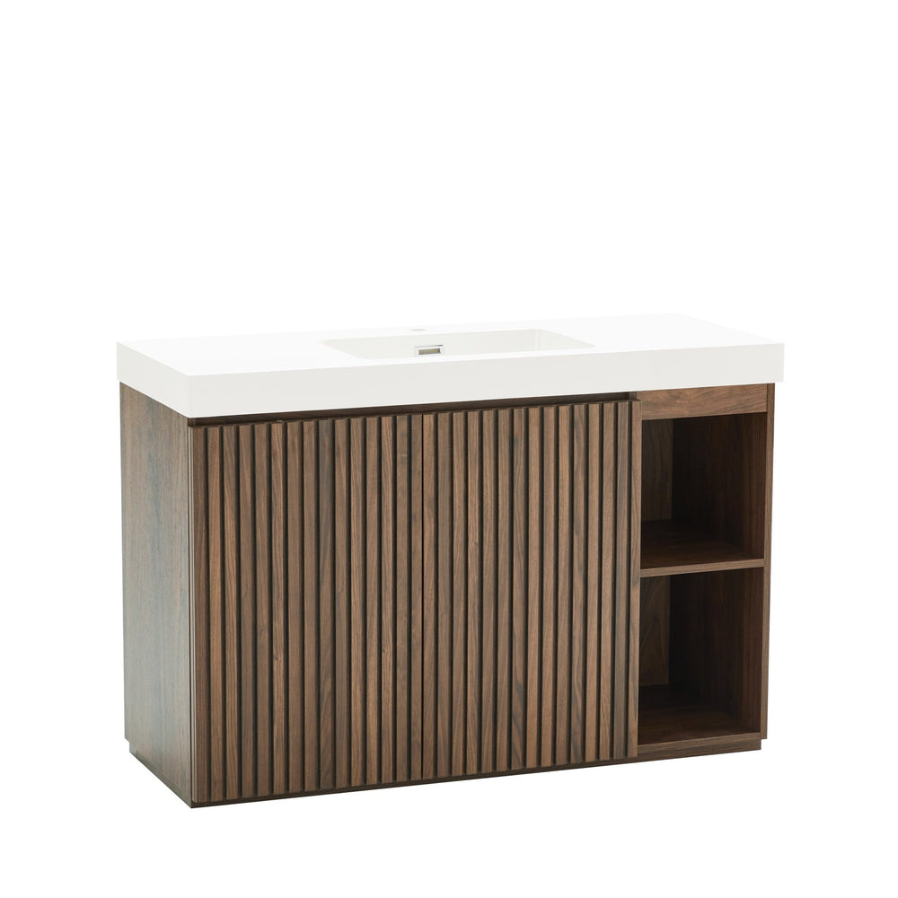 English Elm Grace Floating Walnut Vanity with Solid Surface Sink and Soft Close Storage Drawers Walnut Brown W1865S00224
