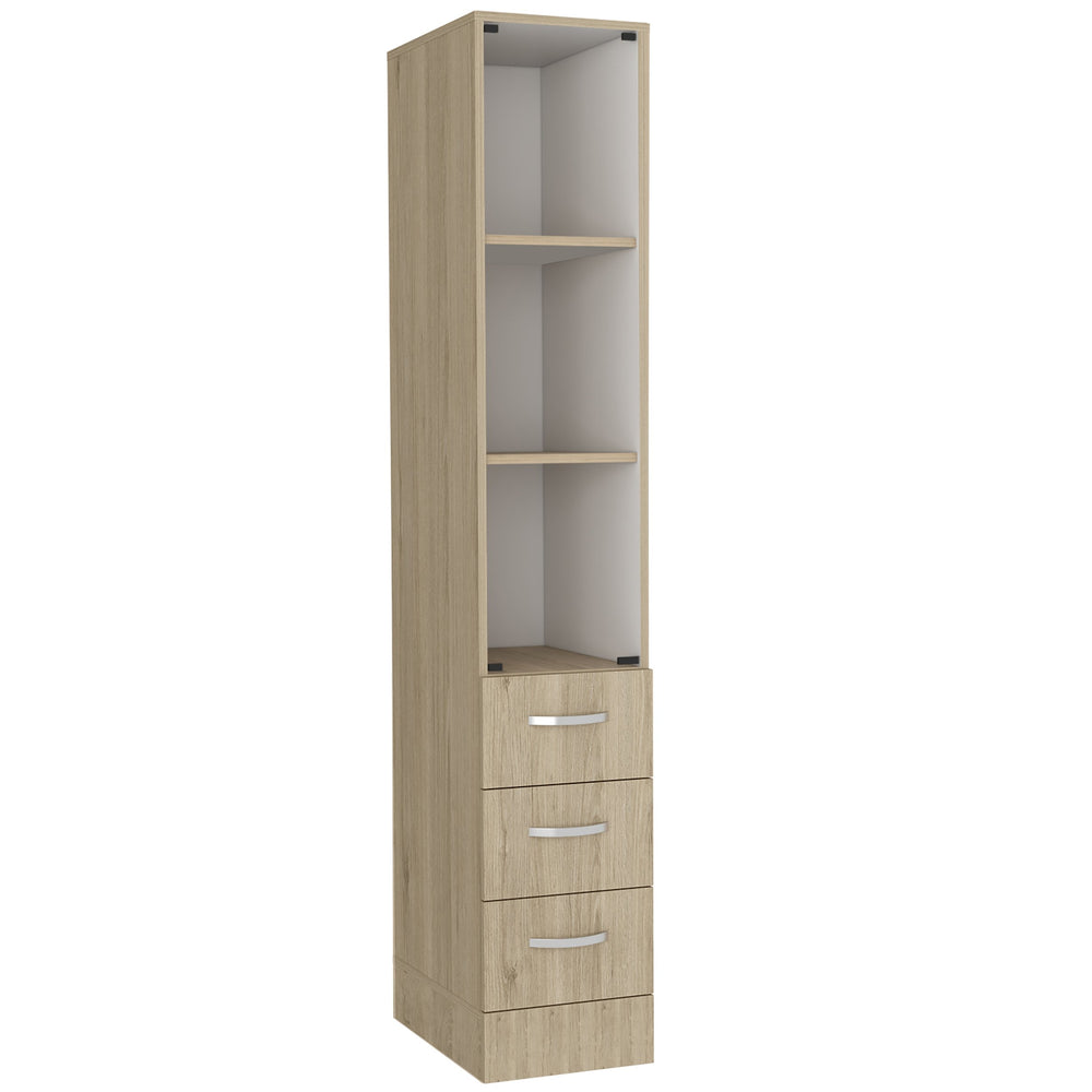English Elm Linen Storage Cabinet with 3 Shelves & 4 Drawers, Light Pine/White Finish, Compact Modern Design B097S00129