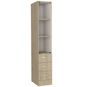 English Elm Linen Storage Cabinet with 3 Shelves & 4 Drawers, Light Pine/White Finish, Compact Modern Design B097S00129