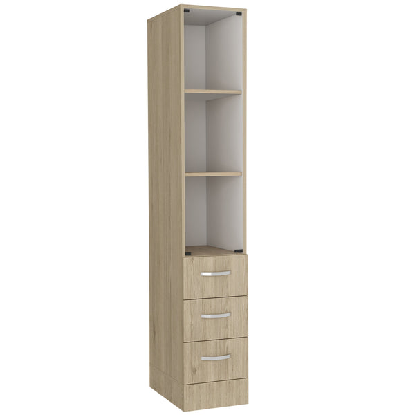 English Elm Linen Storage Cabinet with 3 Shelves & 4 Drawers, Light Pine/White Finish, Compact Modern Design B097S00129