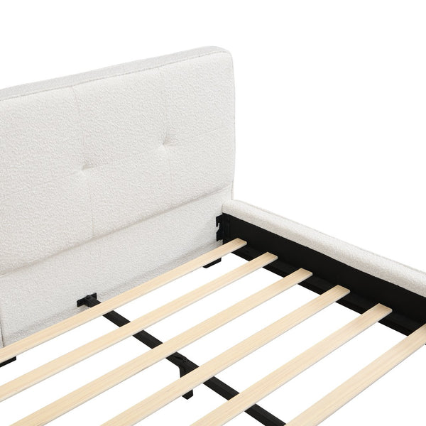 English Elm Christopher Knight Home® - King Size Boucle Bed Frame – Modern Upholstered Platform With Curved Headboard & Soft Corners, Beige N757P235227W
