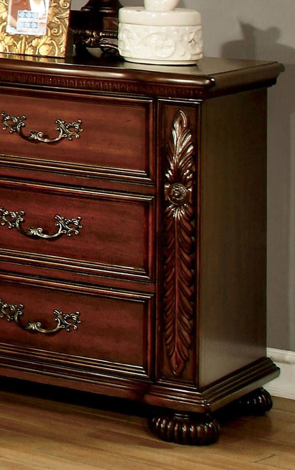 English Elm Brown Cherry Solid Wood Nightstand with 3 Drawers, Pewter Pulls, Rich Grain Accents, 28"W x 29.4"H B011P218330