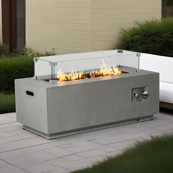 English Elm 42" 50000BTU Propane Fire Pit Table with Glass Wind Guard, Stainless Steel Burner, Lava Rocks, Gray Outdoor Patio W853P270562