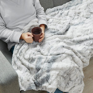 JLA Home Madison Park - Oversized Faux Fur Throw with Luxurious Marble Print — Extra-Large Plush, Machine-Washable Comfort Grey MP50-4906
