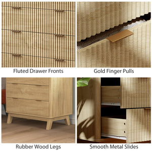 English Elm Closet Four Drawer Dresser with Fluted Fronts Gold Pulls and Natural Wood Finish T3971P431263