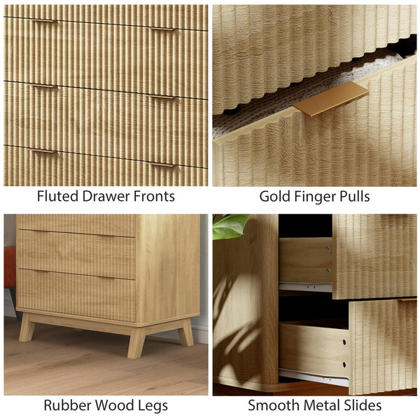 English Elm Closet Four Drawer Dresser with Fluted Fronts Gold Pulls and Natural Wood Finish T3971P431263