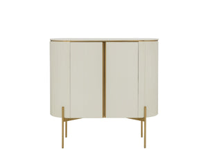 Sunpan PALOMA Bar Cabinet - Luxurious High-Gloss Cream Storage with Curved Design & Gold Accents 111219