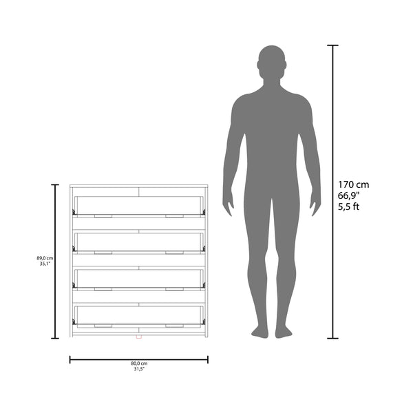 English Elm Drawer Four-Drawer Dresser 35"H in White & Light Oak — Compact, Stylish Storage with Superior Top Finish B097132891