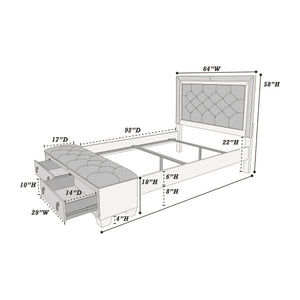 English Elm Glam Tufted Queen Bed with Mirrored Accents and Dual Underbed Storage Drawers for Luxe Bedrooms Grey,Silver 67 L x 20 W x 19 H B011S01992