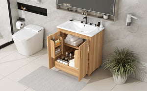 English Elm 30" Modern Bathroom Vanity with Ceramic Sink, Solid Wood & MDF Storage Cabinet with Drawer and Doors WF319484AAG