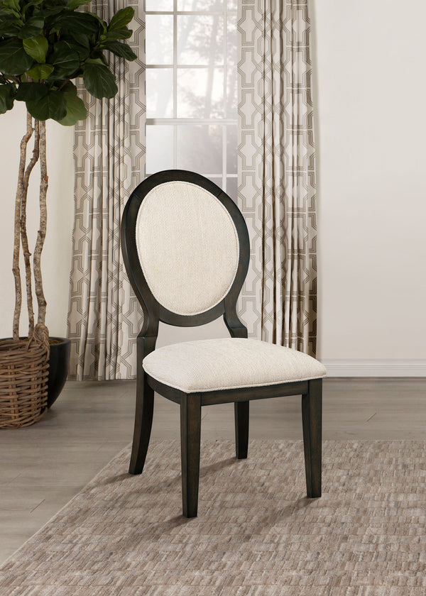 English Elm Transitional Cream Linen-Like Upholstered Oval Back Dining Chairs Set of 2 in Dark Cocoa Wood Finish B011P311403