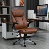 English Elm Vinsetto Executive Massage Office Chair With 6 Vibration Points, Heated Faux Leather Computer Desk Chair With Flip-Up Armrest, Adjustable Height, Swivel Wheel, Brown