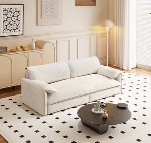 English Elm 66" Queen Sleeper Loveseat Velvet Convertible Sofa with Built-in Side Storage for Living Room Beige+White W1885S00322