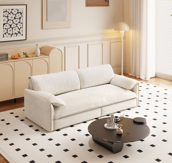English Elm 66" Queen Sleeper Loveseat Velvet Convertible Sofa with Built-in Side Storage for Living Room Beige+White W1885S00322