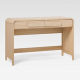 Chantelle Modern Curved Writing Desk with Statement Wood Drawer Pulls Coastal Oak WECHA42OS2CO0 Walker Edison