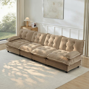 English Elm 138" Modular Cloud Sectional Sofa Deep Seat Chenille Upholstery for Living Room Light Coffee W714S01711