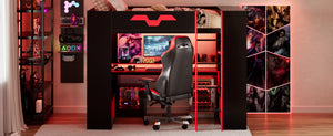 English Elm Full Size Gaming Loft Bed with Rgb Lighting Built-in Desk and Usb Charging Ports LT000275AAJ