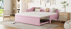 English Elm Twin Upholstered L-Shaped Daybed with Pop-Up Trundle, Space-Saving Guest Bed with Slats Kit and 400lb Capacity Pink SF000193AAH