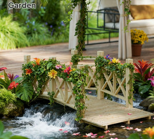 English Elm Garden Arched Wood Footbridge Solid Fir Pine Backyard Pond Creek Zen Outdoor T3971P420771