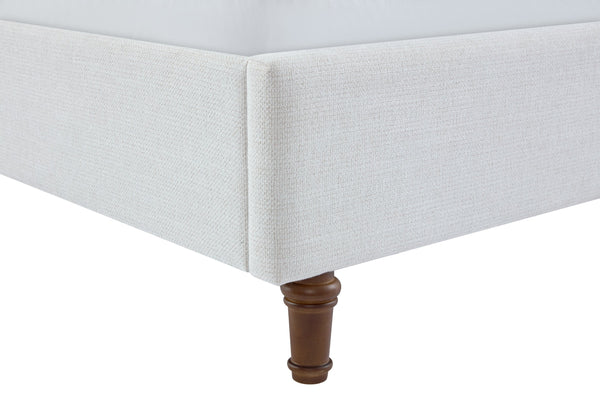 English Elm Hannah Tall 54" Upholstered Wingback Queen Bed with Textured Ivory Chenille, Walnut Feet, No Box Spring Needed B083P227902