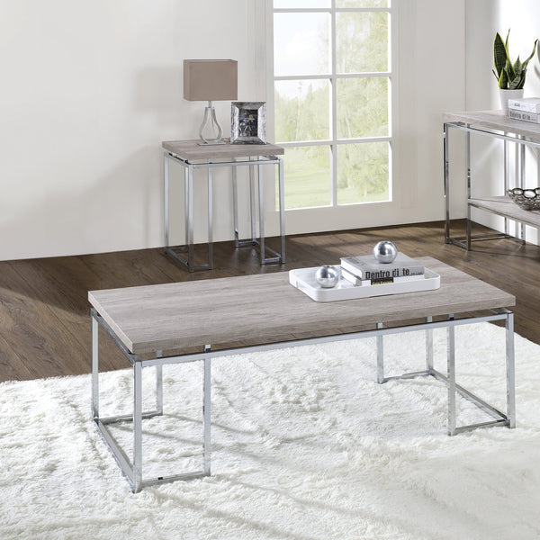 English Elm Natural Oak End Table With Chrome Sled Base – Modern Minimalist Design For Chic Living Spaces B062P189175