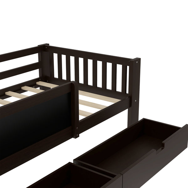 English Elm Twin Chalkboard Platform Bed with Drawers & Shelves, Solid Wood Kids Bed with Storage and Creative Headboard Espresso W1580P362705