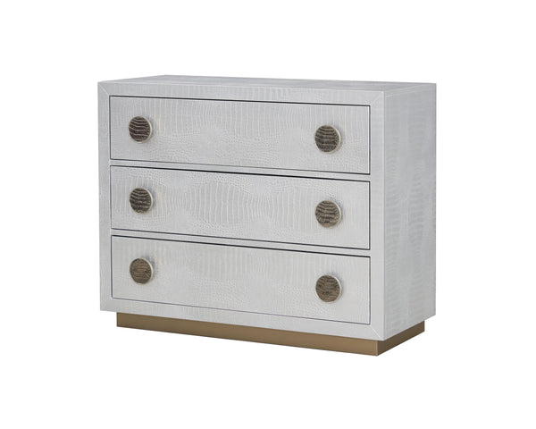 English Elm Anpu Silver Faux Crocodile Console Cabinet with 3 Drawers, Jewelry Tray, Full-Extension Metal Glides B2726P280184