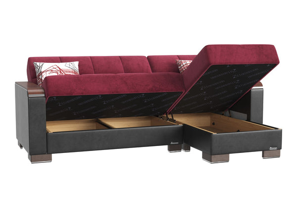 English Elm Primenest Convertible Chaise Lounge - Burgundy Microfiber, Wood Trim, Storage & Easy-Click Bed Feature B030P303554-GIGA
