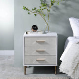 English Elm White, Champagne and Gold 3-Drawer Nightstand With Metal Leg