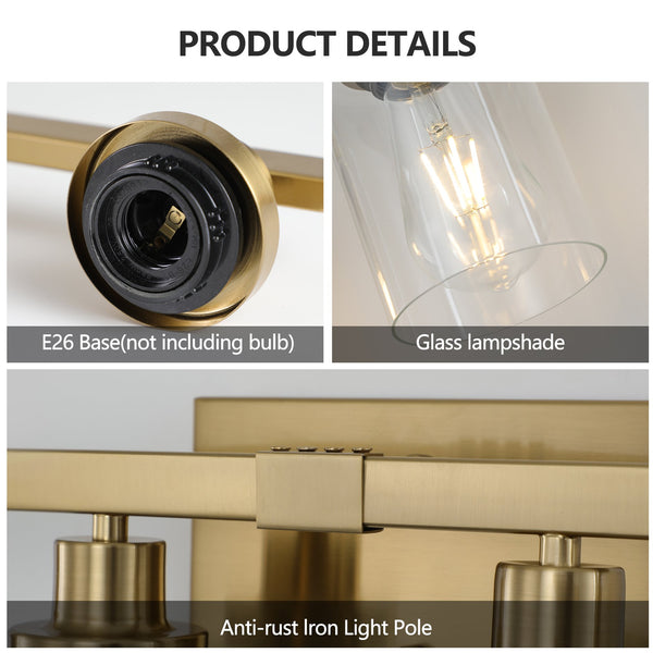 English Elm 37" Golden 6-Light Vanity Light with Clear Glass Shades, Modern Iron Wall-Mounted Bathroom Fixture, Hard-Wired Elegance W2312P374802