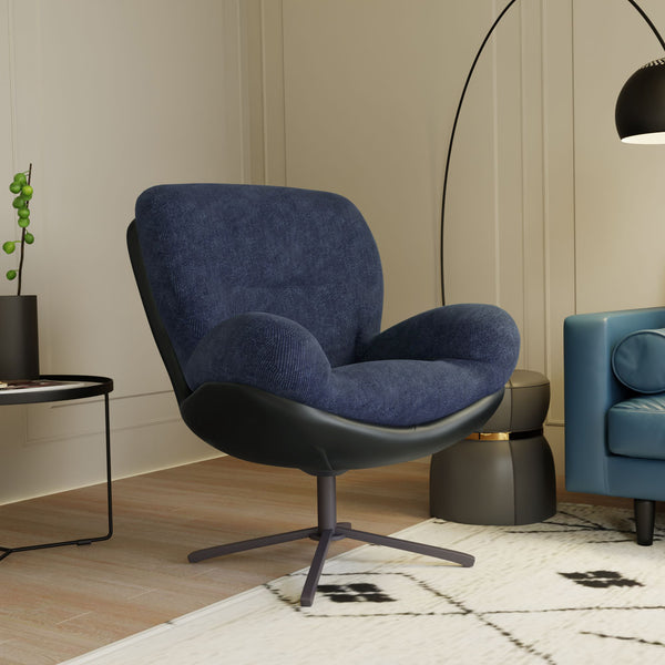 English Elm Christopher Knight Home® - 360° Swivel Office Chair Chenille and Faux Leather Accent with Metal Base, Ergonomic Plush Seating for Home and Office Black,Navy Blue N817P205024B
