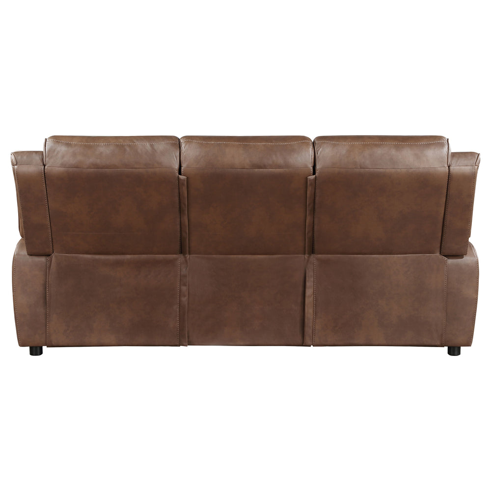 English Elm Worthington Dark Brown Padded Arm Sofa with Pillowtop Arms, Faux Leather Upholstery, Plush Comfort B062P354079
