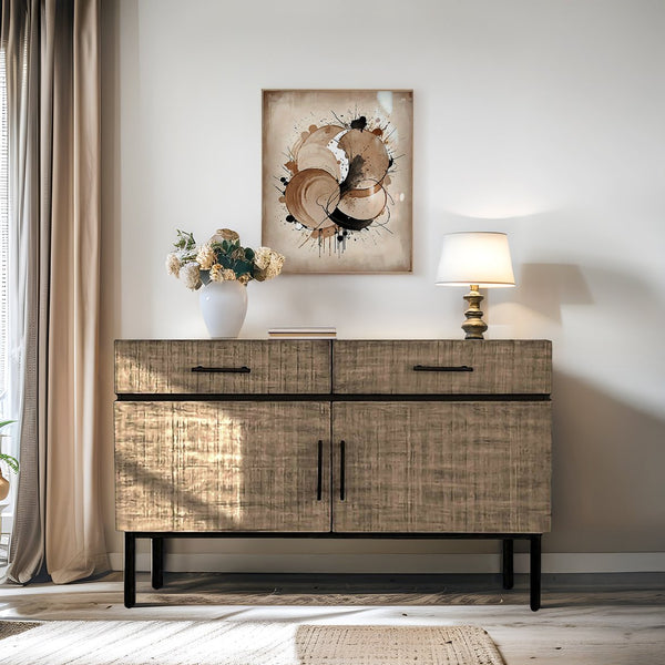 JLA Home Chapel Hill - Accent Chapel Hill Kai Compact Mahogany Cabinet with Drawers & Doors, Brown Textured Finish, Modern Appeal CH130-1012