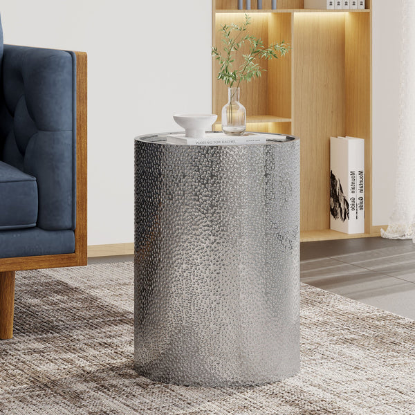 English Elm Christopher Knight Home® - METAL Round Hammered Accent Side Table with Textured Iron Frame, Modern Industrial Chic Decor Silver 65502.00