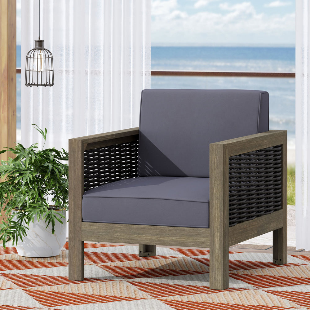 English Elm Christopher Knight Home® - Outdoor Acacia Wood Club Chair With Wicker Accents – Stylish, Weather-Resistant Comfort For Patios 68942.00DGRY