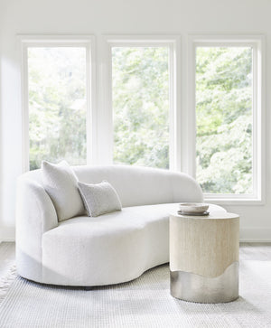 Bernhardt Bernhardt Solaria Accent Table With Wave Aluminum Base, Quartered Oak Dune Finish, Rustic Modern Chic 310113