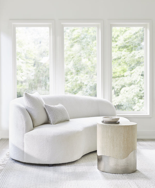 Bernhardt Bernhardt Solaria Accent Table With Wave Aluminum Base, Quartered Oak Dune Finish, Rustic Modern Chic 310113