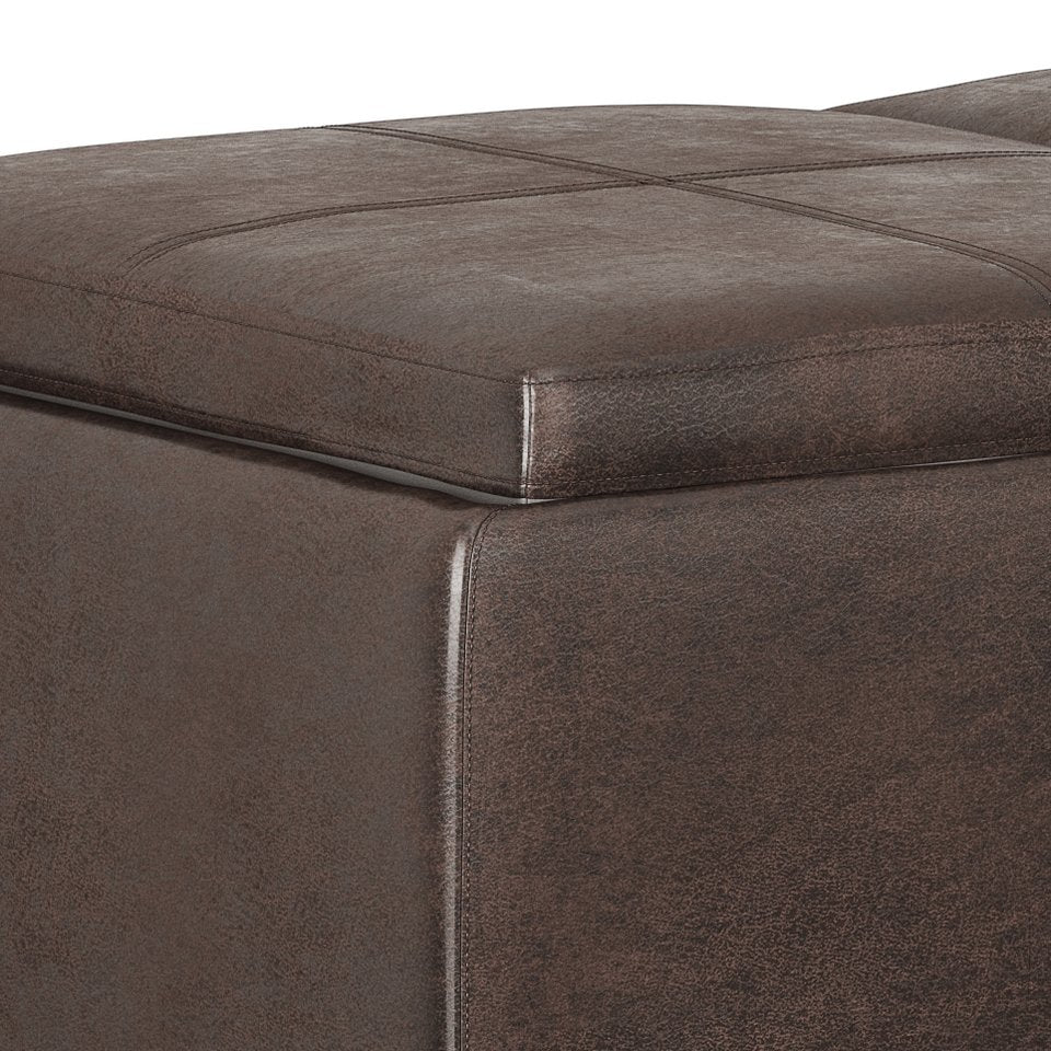 English Elm Avalon Storage Ottoman - Distressed Brown Vegan Leather With Serving Trays & Hidden Storage Solutions B136P158253