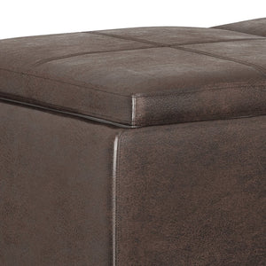 English Elm Avalon Storage Ottoman - Distressed Brown Vegan Leather With Serving Trays & Hidden Storage Solutions B136P158253