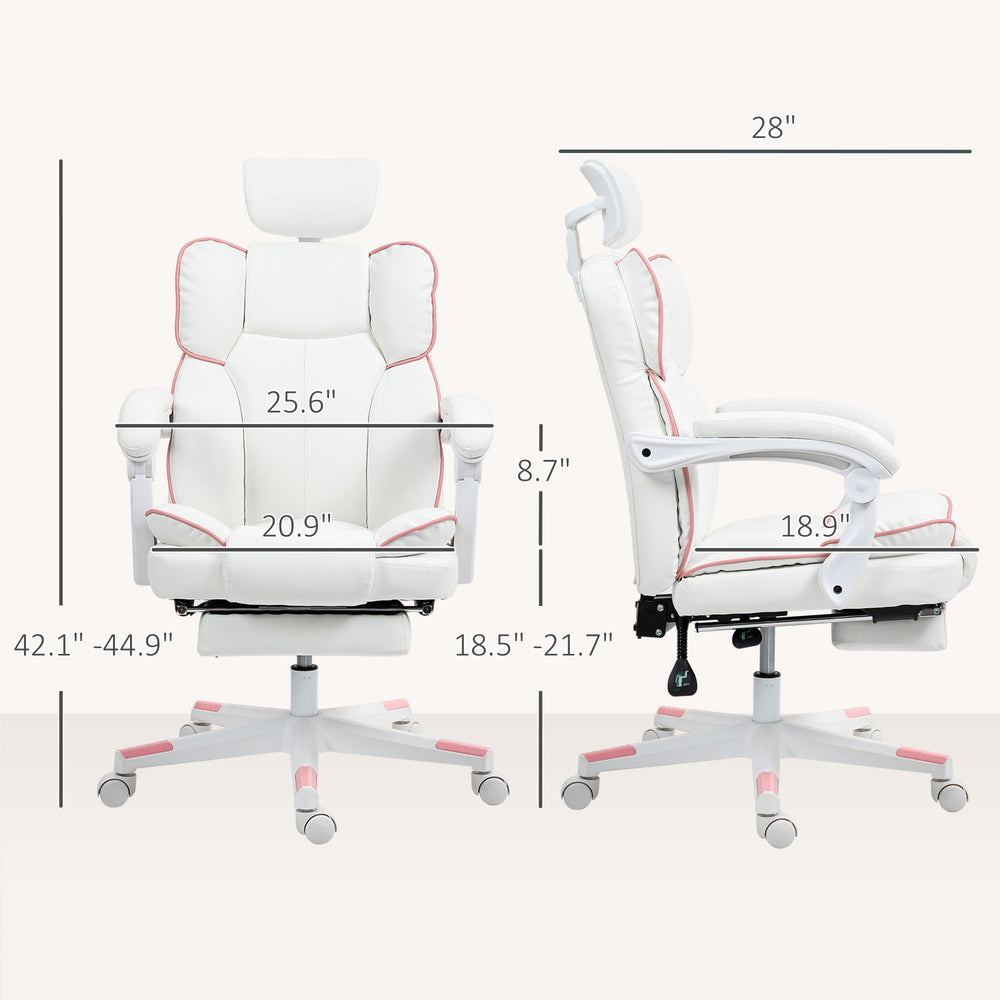 English Elm Modern Pu Leather Gaming Chair with Retractable Footrest and Ergonomic Reclining Support T3971P409366