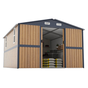 English Elm 10x12 Galvanized Steel Outdoor Shed with Lockable Entry Windows and Sloped Roof W1598S00032