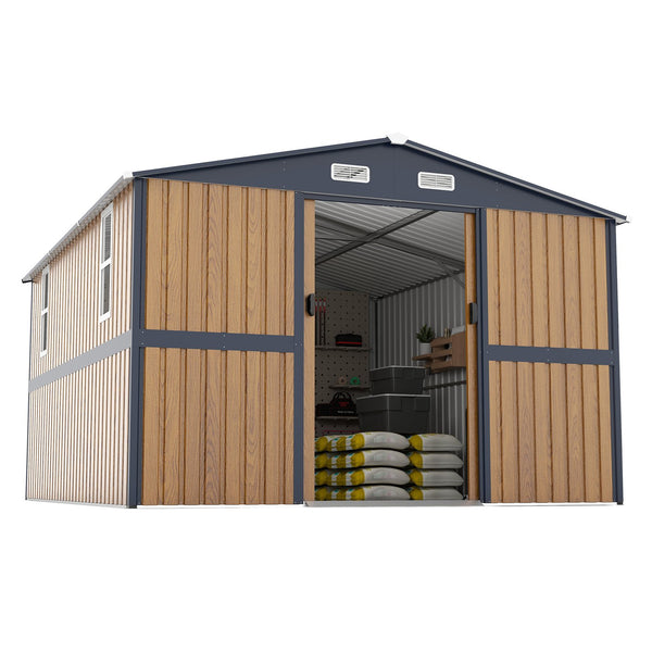 English Elm 10x12 Galvanized Steel Outdoor Shed with Lockable Entry Windows and Sloped Roof W1598S00032