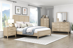 English Elm Contemporary Oak Veneer Queen Panel Bed Tall Three Section Headboard Bedroom B011S02161