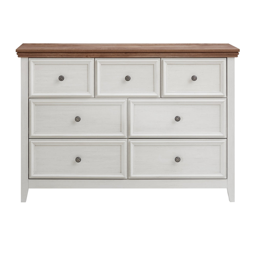 English Elm Modern 7 Drawers Cabinet with Smooth Glide Drawers, Metal Handles & Unique Feet—Slim Farmhouse Storage Tall Chest W2275P233489