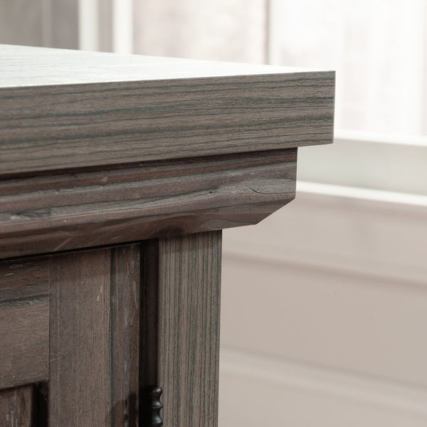 English Elm File Credenza Brown Finish with Adjustable Shelf, Durable Engineered Wood, Black Metal Accents, Spacious Storage B356P367839