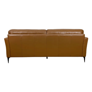 English Elm Tussio Genuine Leather Sofa Italian Crafted with Tight Back and Five Accent Pillows B2726P498539