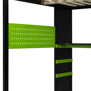 English Elm Full Size Loft Bed with Rgb Lighting Usb Charging Desk Wardrobe and Storage Shelves Green LT000387AAF