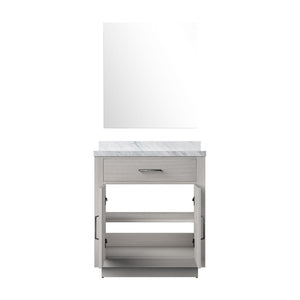 English Elm White Oak Single Bath Vanity Set With Carrara Marble Top & Frameless Mirror - Elegant Storage Solution B2731S01394-GIGA