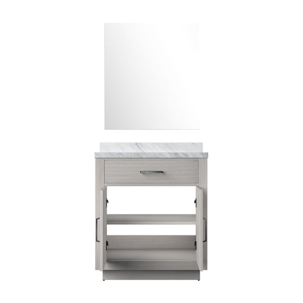 English Elm White Oak Single Bath Vanity Set With Carrara Marble Top & Frameless Mirror - Elegant Storage Solution B2731S01394-GIGA