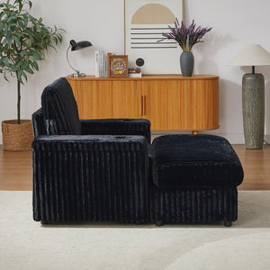 English Elm 42.5-inch corduroy single recliner with cup holder, storage ottoman, plush back pillow for lounging Black W834P375124